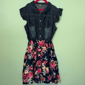Girls Denim Floral Dress 8
